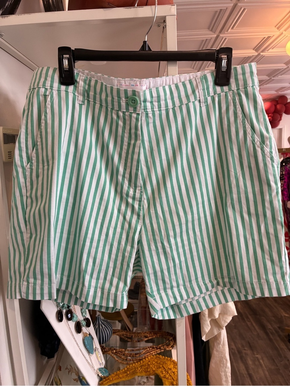 Stella Parker Green & White Striped Cotton Shorts